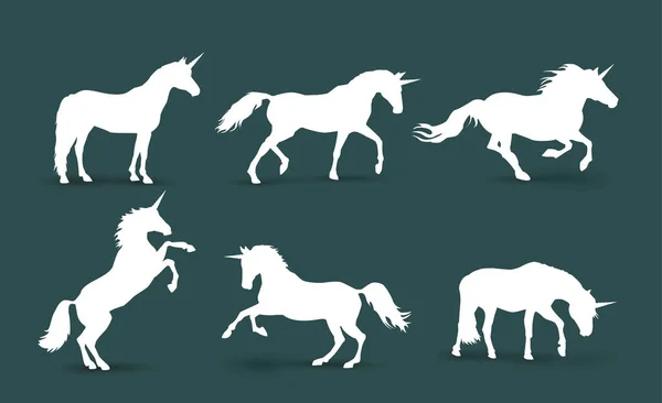 Magic Cute unicorns silhouettes. Stock Vector