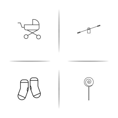 Bebek, çocuk ve yeni doğan basit doğrusal simgeler kümesi. Seviyelendirilmiş vektör simgeler