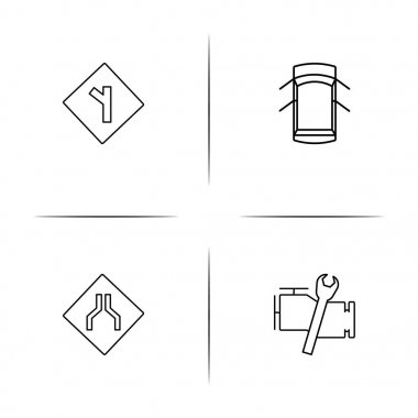 Arabalar ve ulaşım basit doğrusal Icons set. Seviyelendirilmiş vektör simgeler