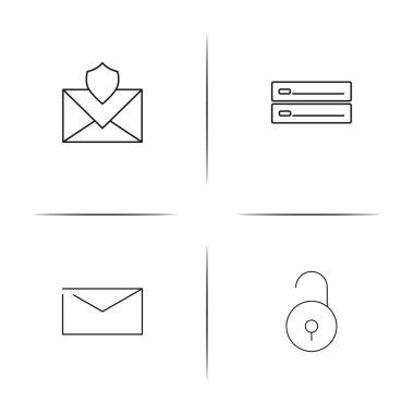 Siber Güvenlik basit doğrusal Icons set. Seviyelendirilmiş vektör simgeler