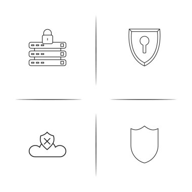 Siber Güvenlik basit doğrusal Icons set. Seviyelendirilmiş vektör simgeler