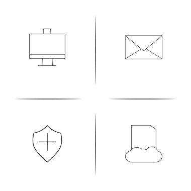 Siber Güvenlik basit doğrusal Icons set. Seviyelendirilmiş vektör simgeler