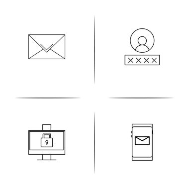 Siber Güvenlik basit doğrusal Icons set. Seviyelendirilmiş vektör simgeler