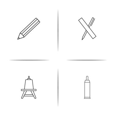 Yaratıcı süreç ve tasarımı basit doğrusal Icons set. Seviyelendirilmiş vektör simgeler