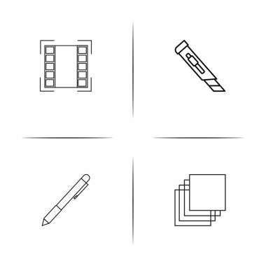 Yaratıcı süreç ve tasarımı basit doğrusal Icons set. Seviyelendirilmiş vektör simgeler