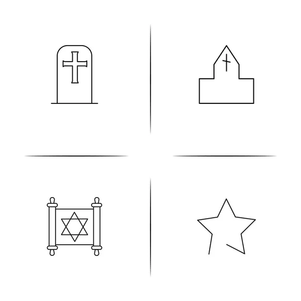 Conjunto de iconos lineales simples de religión. Iconos vectoriales delineados — Vector de stock