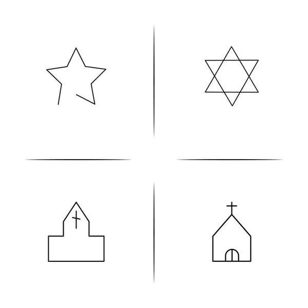 Zestaw prostych ikon liniowe religii. Kontury wektorowe ikony — Wektor stockowy