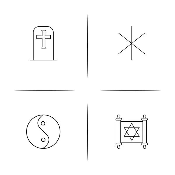 Religion einfache lineare Symbole gesetzt. umrissene Vektorsymbole — Stockvektor