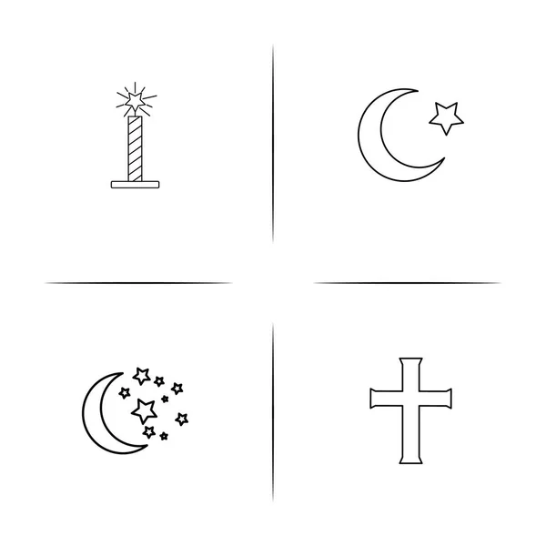 Religie eenvoudige lineaire pictogrammen instellen. Overzicht vector iconen — Stockvector