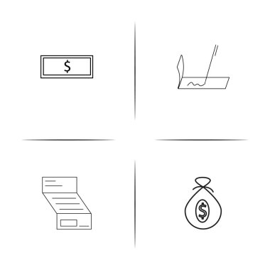 Bankacılık, finans ve para basit doğrusal Icons set. Seviyelendirilmiş vektör simgeler