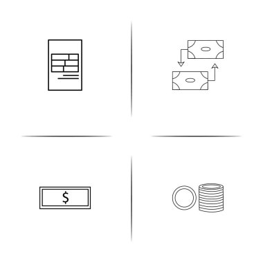 Bankacılık, finans ve para basit doğrusal Icons set. Seviyelendirilmiş vektör simgeler