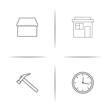 Binalar ve yapılar basit doğrusal Icons set. Seviyelendirilmiş vektör simgeler