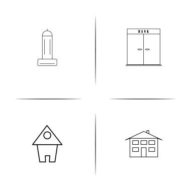 Binalar ve yapılar basit doğrusal Icons set. Seviyelendirilmiş vektör simgeler