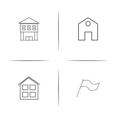 Binalar ve yapılar basit doğrusal Icons set. Seviyelendirilmiş vektör simgeler