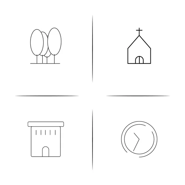 Edifici Costruzioni Semplice Set Icone Lineari Icone Vettoriali Delineate — Vettoriale Stock