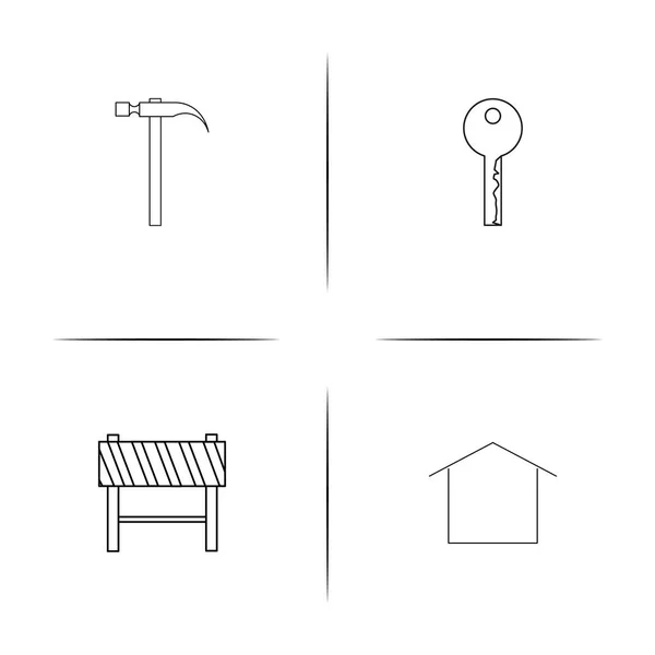 Binalar Yapılar Basit Doğrusal Icons Set Seviyelendirilmiş Vektör Simgeler — Stok Vektör