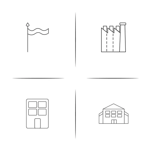 Edifici Costruzioni Semplice Set Icone Lineari Icone Vettoriali Delineate — Vettoriale Stock