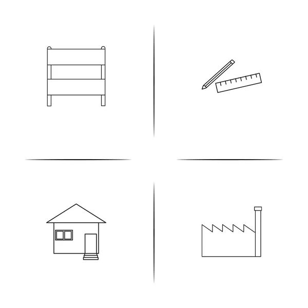 Binalar Yapılar Basit Doğrusal Icons Set Seviyelendirilmiş Vektör Simgeler — Stok Vektör
