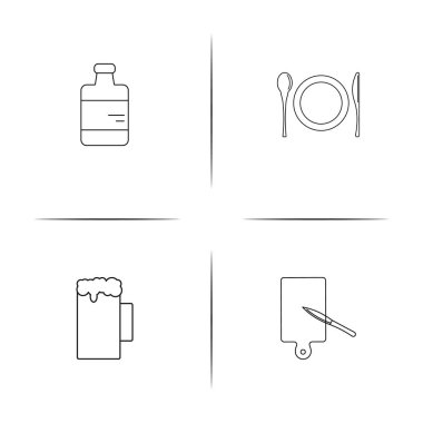 Gıda ve içecek basit doğrusal simgeler kümesi. Seviyelendirilmiş vektör simgeler