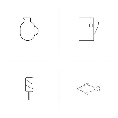 Gıda ve içecek basit doğrusal simgeler kümesi. Seviyelendirilmiş vektör simgeler