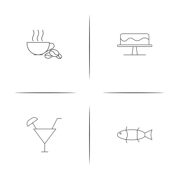 Comida Bebida Conjunto Iconos Lineales Simples Iconos Vectoriales Delineados — Vector de stock