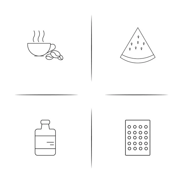 Comida Bebida Conjunto Iconos Lineales Simples Iconos Vectoriales Delineados — Vector de stock