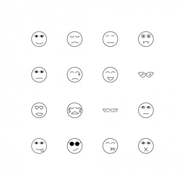 Emoticons simple linear icons set. Outlined vector icons clipart