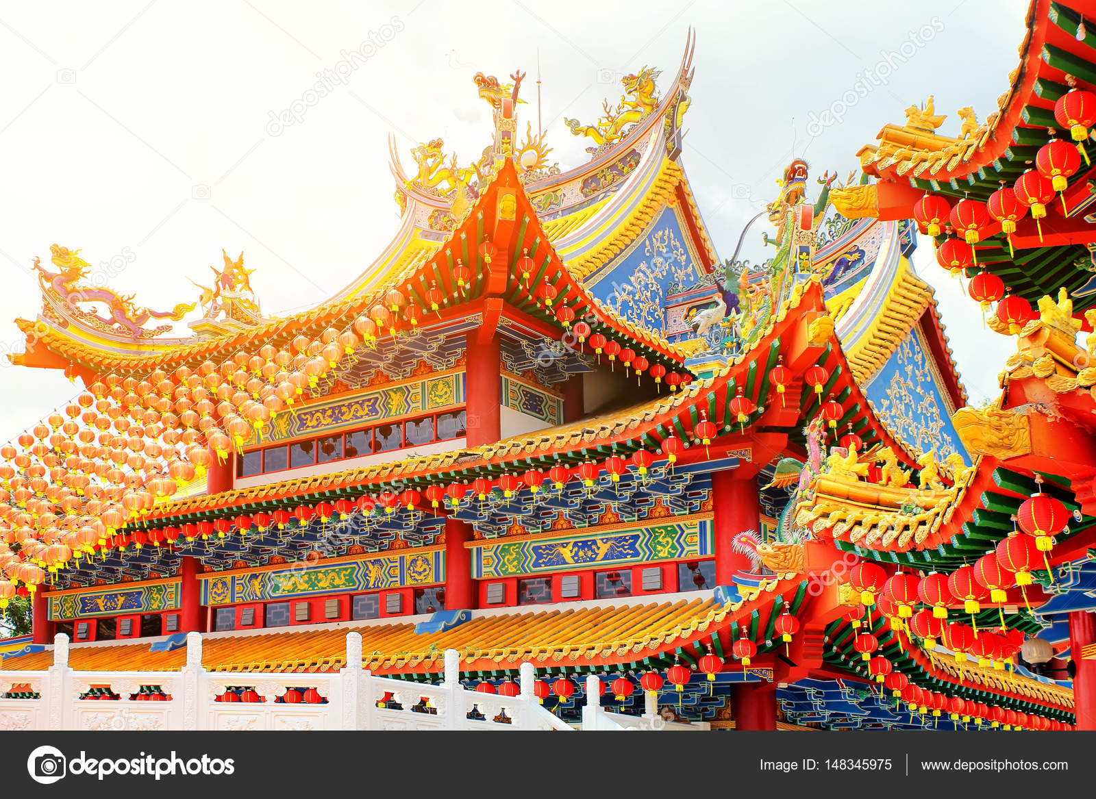 Red lanterns decoration in Thean Hou Temple, Kuala Lumpur, Malay Stock
