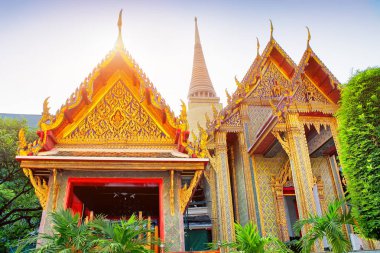 Gün batımında, Tayland, Thailand, Bangkok, Wat Phra Kaew Emerald Buddha Tapınağı. Kraliyet grand palace