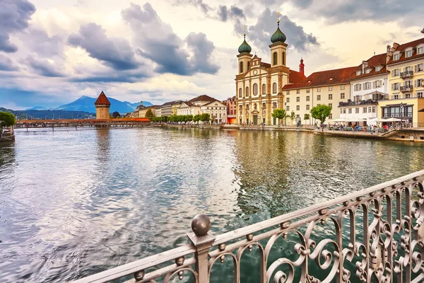 Lucerne Switzerland Famous Wooden Chapel Bridge Oldest Wooden Covered Bridge — Stock Photo, Image