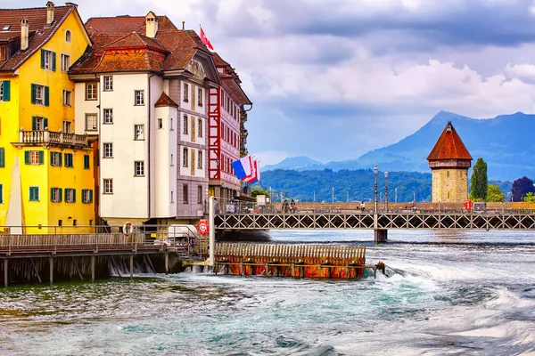 Lucerne Switzerland Famous Wooden Chapel Bridge Oldest Wooden Covered Bridge — Stock Photo, Image