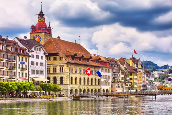 Lucerne Switzerland Famous Wooden Chapel Bridge Oldest Wooden Covered Bridge — Stock Photo, Image