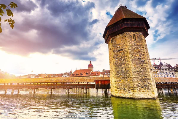 Lucerne Switzerland Famous Wooden Chapel Bridge Oldest Wooden Covered Bridge — Stock Photo, Image