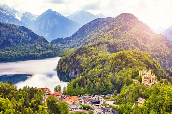 Alpesi Schwansee Alpesi Tavak Hohenschwangau Falu Schwangau Ostallgau Kerület Bajorország — Stock Fotó