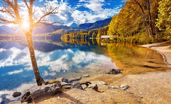 Der Majestätische Sonnenuntergang Hohenschwangauer See Bayerische Alpen Deutschland — Stockfoto