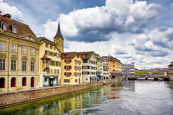 Zurich Switzerland View Historic City Center Famous Fraumunster Church Limmat — Stock Photo, Image