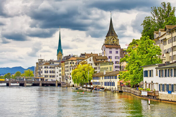 The Zurich, Switzerland. View of the historic city center on the Limmat river