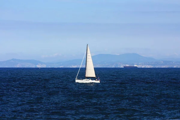 White Yacht Water Isolated Blue Background — Stock Photo, Image