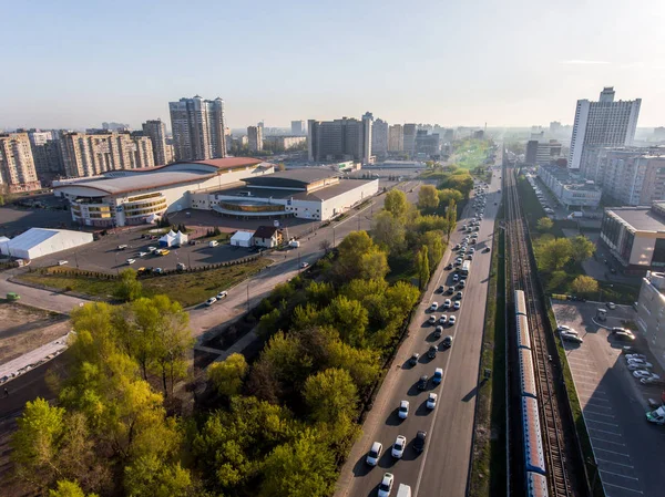 International Exhibition Centre and Kyiv cityscape Stock Photo