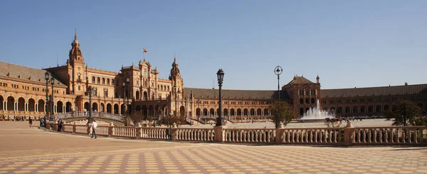 Panorama Placu Hiszpania (Plaza de Espana) w Sewilli (Sevilla), Hiszpania — Zdjęcie stockowe