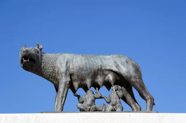 Romulus, remus et loup femelle sur statue à Cluj-Napoca, Roumanie — Photo