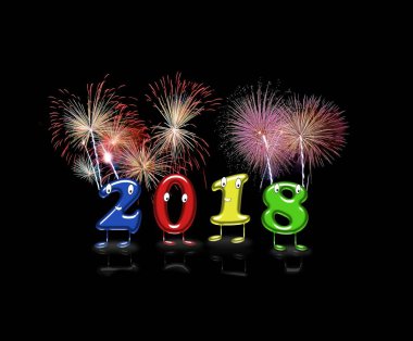 animasyonlu 2018 sayı ile havai fişek illüstrasyon