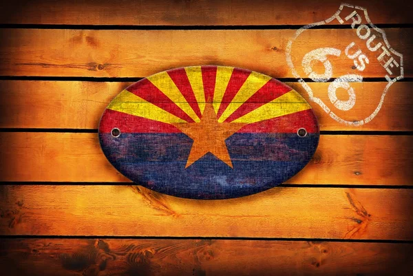 Bandera de Arizona y escudo de la Ruta 66 . —  Fotos de Stock