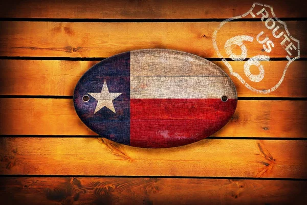 Texas vlajky a štít Route 66. — Stock fotografie