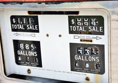 Eski paslı Amerikan gaz pompa panel.