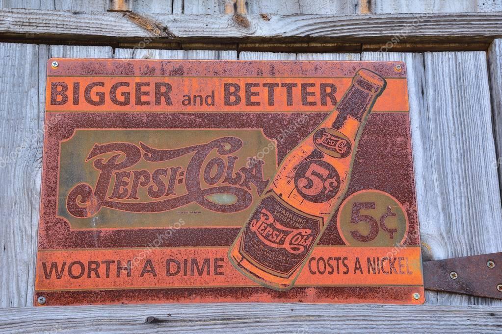 Missouri, Usa - July 19, 2017: Old rusty vintage sign with Pepsi logo in Missouri, Usa.