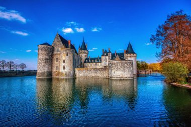 Ünlü ortaçağ kalesi Sully sur Loire, Loire vadisi, Fransa.