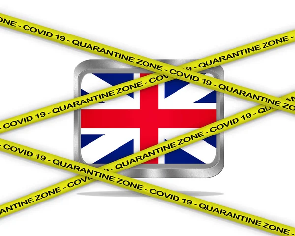 Covid Waarschuwend Geel Lint Geschreven Met Quarantaine Zone Cover Vlag — Stockfoto