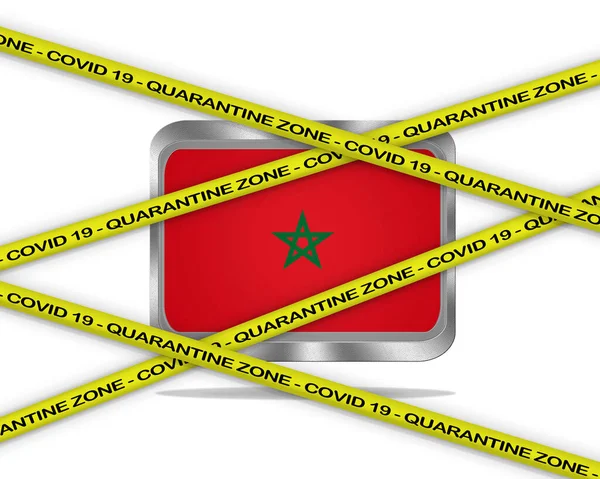 Жёлтая Лента Covid Написана Иллюстрации Флага Марокко Область Опасности Коронавируса — стоковое фото