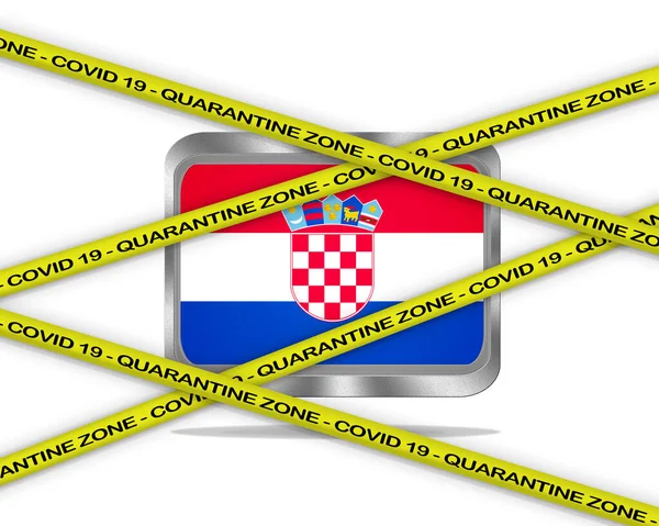 Covid Waarschuwing Geel Lint Geschreven Met Quarantaine Zone Omslag Kroatië — Stockfoto